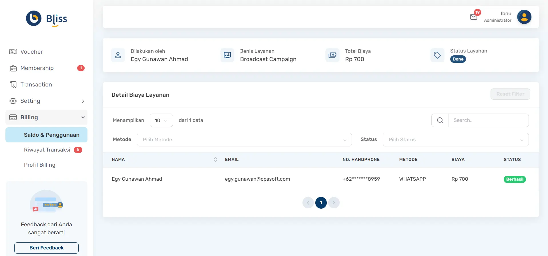 Cara melihat riwayat saldo